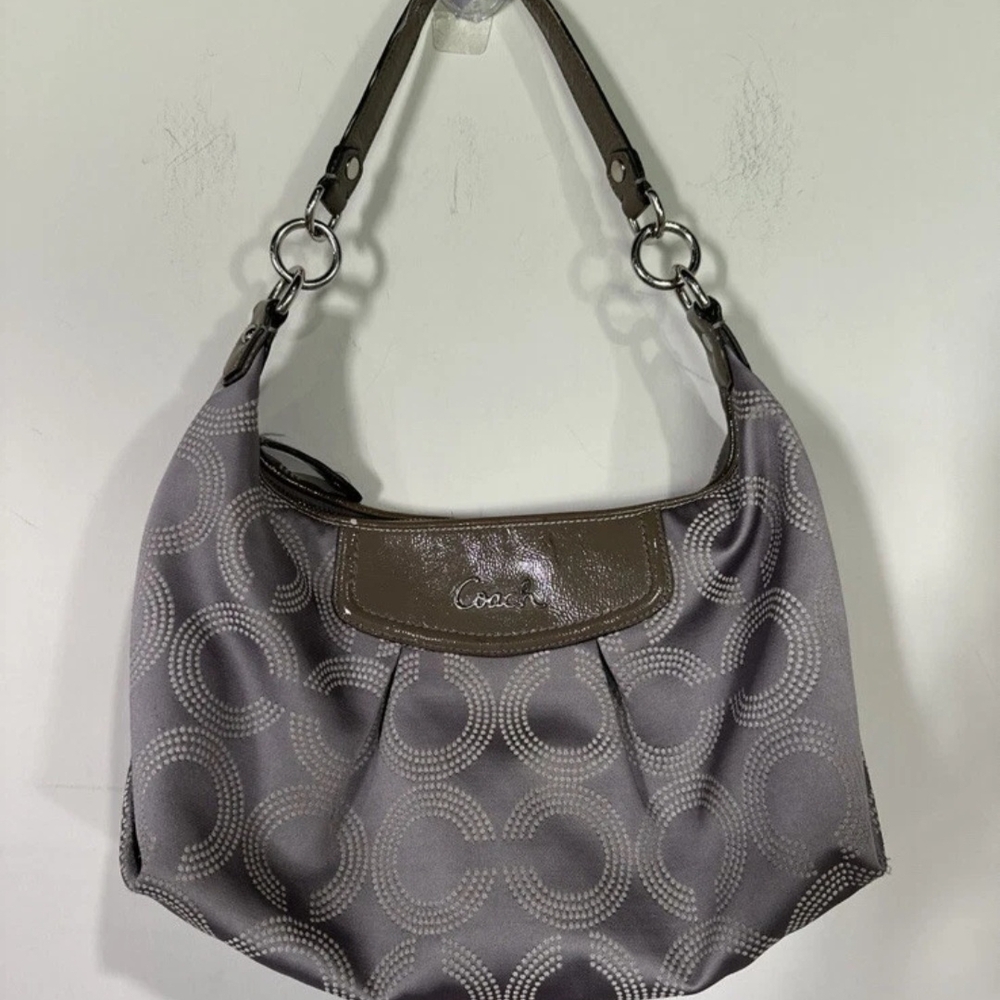 COACH Vintage Ashley Dotted Op Art Jacquard & Leather Gray